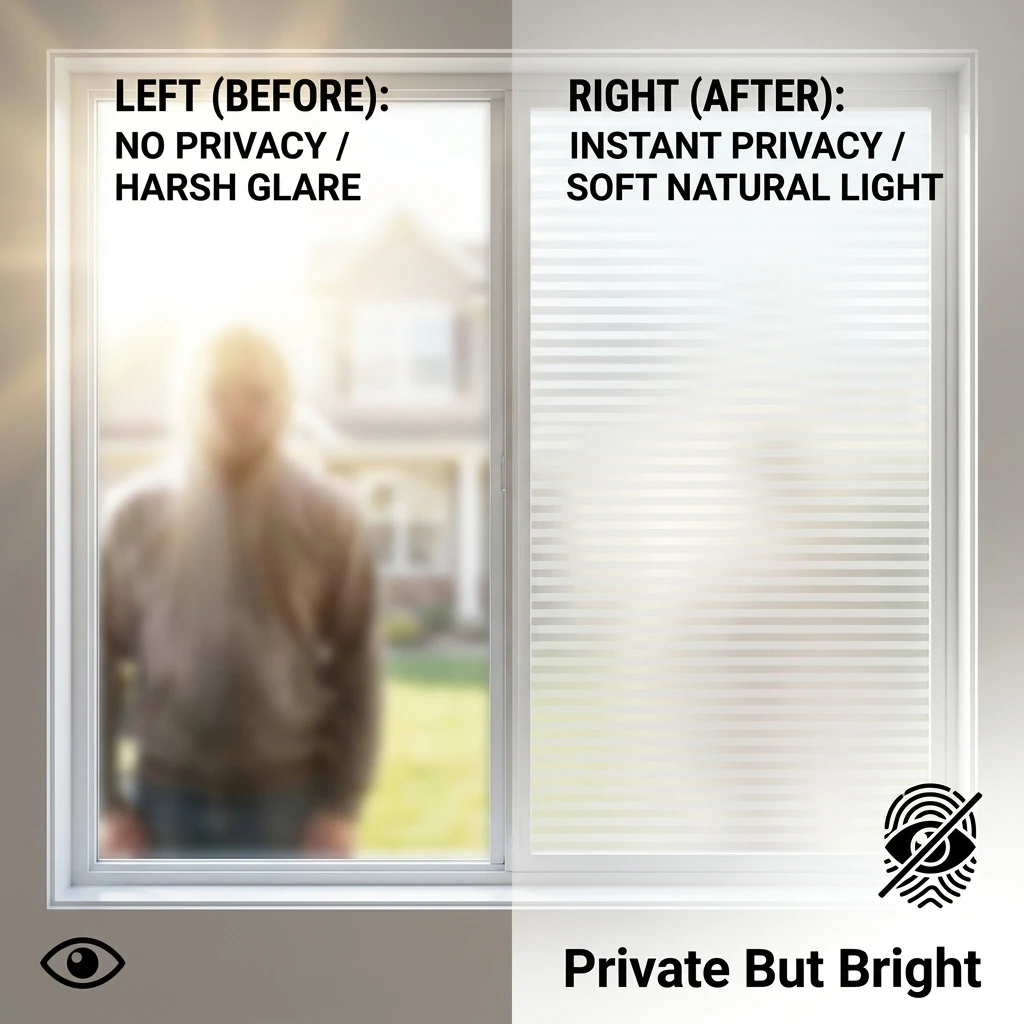 Minimalist Horizontal Striped Window Privacy Film Self-Stick DIY Bubble-Free Removable No Residue Uniform Light Transmission