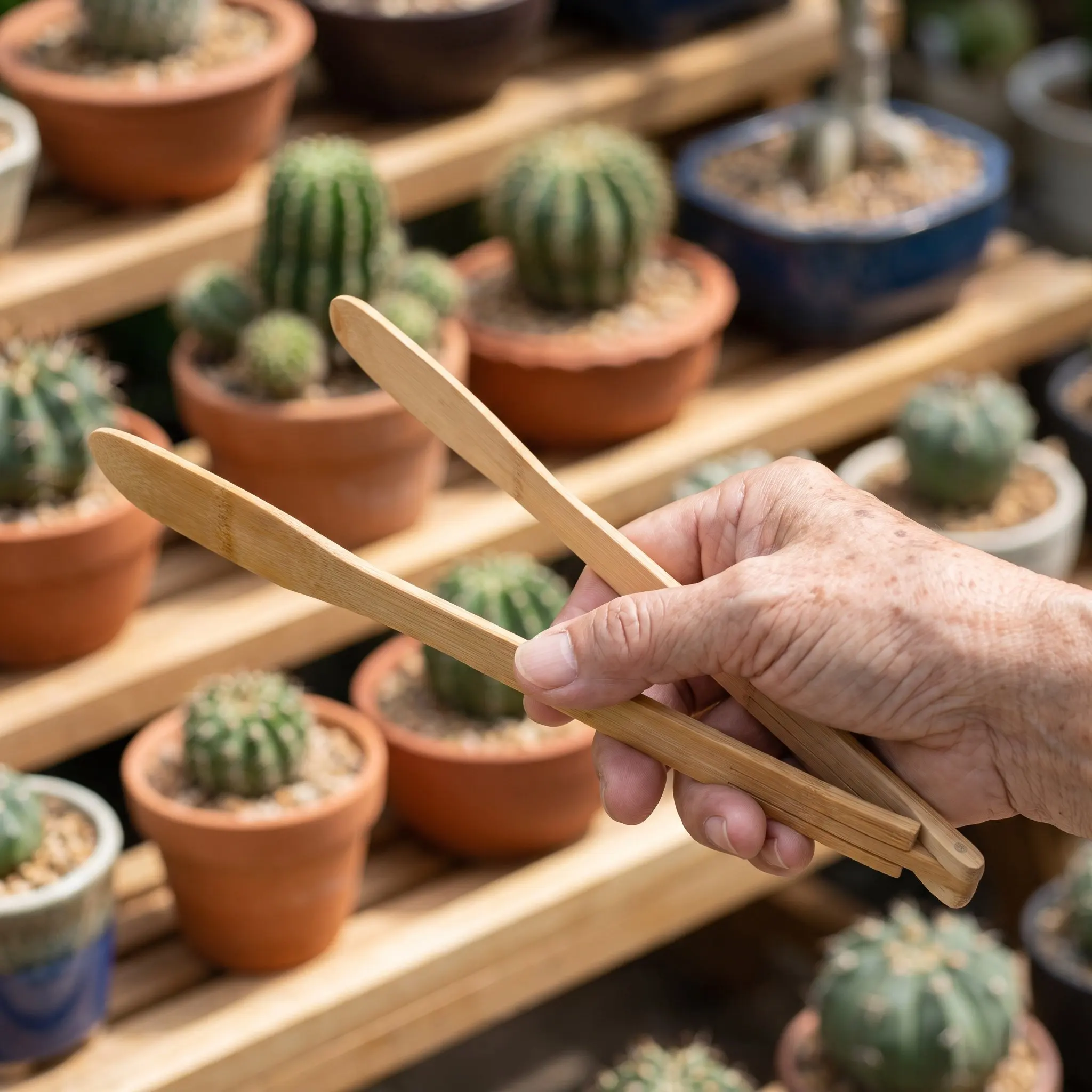 16 Inch Bamboo Cactus Tongs Planting Tool Succulent Handling Tweezers Potting Transplant Aid Gardening Clip for Spiky Plants