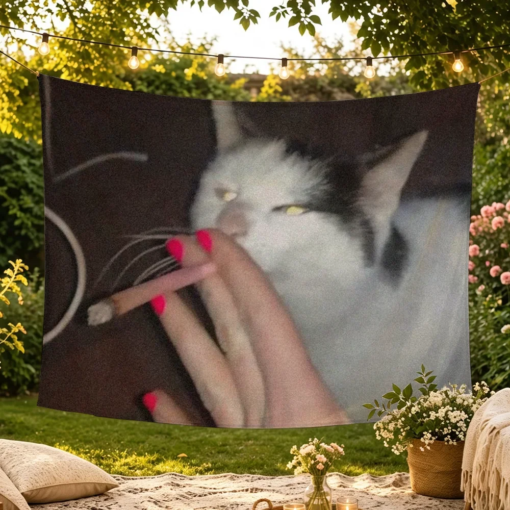 Funny Cat Smoking Meme flag Advertising Banner for Camping Decoration Outdoor & Garage Wall Hanging Decorations