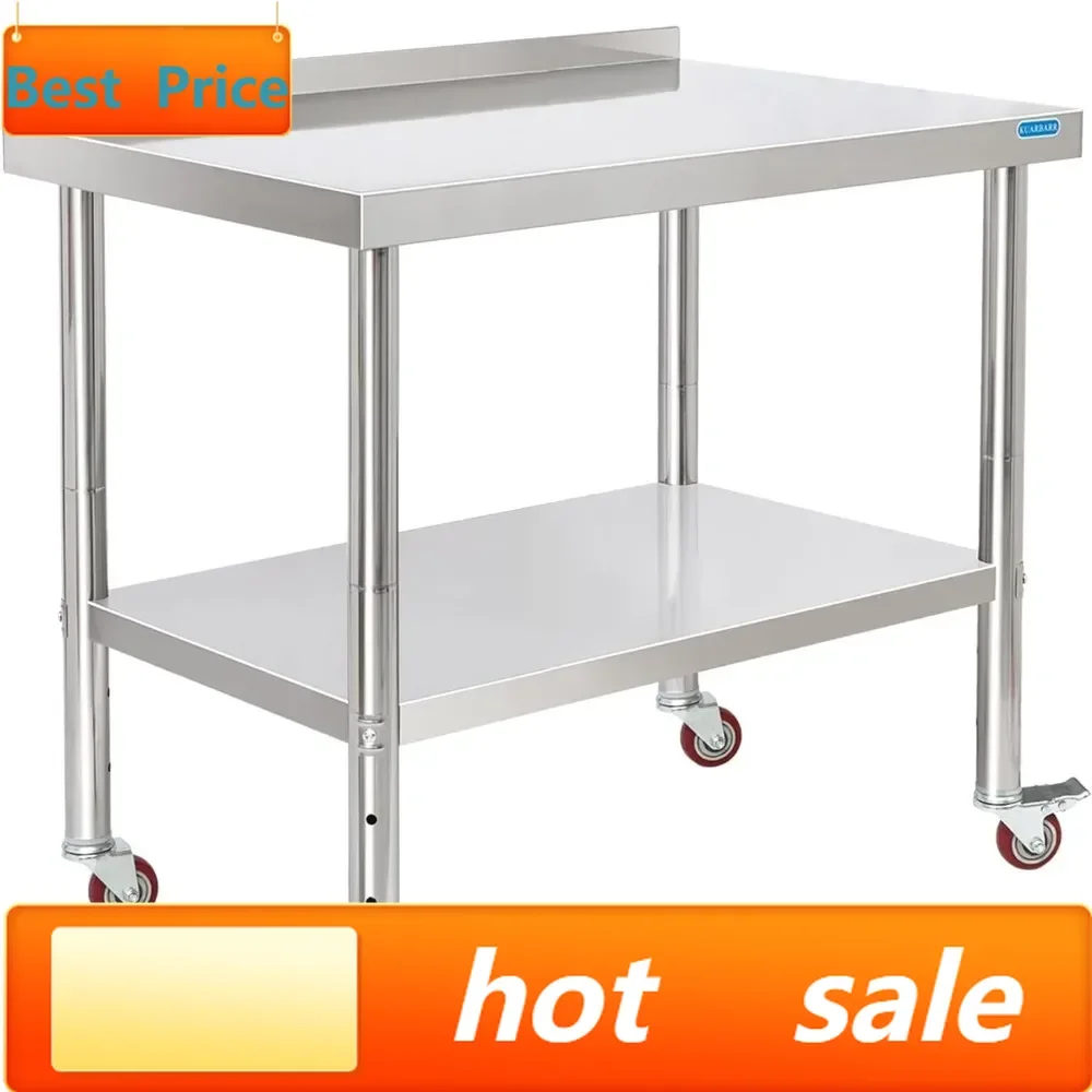 

Горячая распродажа: Коммерческий кухонный стол из нержавеющей стали с 4 колесиками, защитным бортом, размером 24 x 36, сертифицированный NSF, с регулируемой нижней полкой.