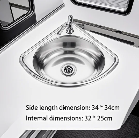 Steel Small Single Bowl Drop Tub RV Kitchen Sink Stainless Bathroom Basins Camper Vegetable Corner Motorhome Bar