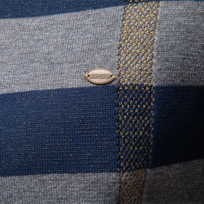 2025Autumn Winter New European Size Men's Crew Neck Sweater Fashion Plaid Trendy Men's Business Casual Sweater