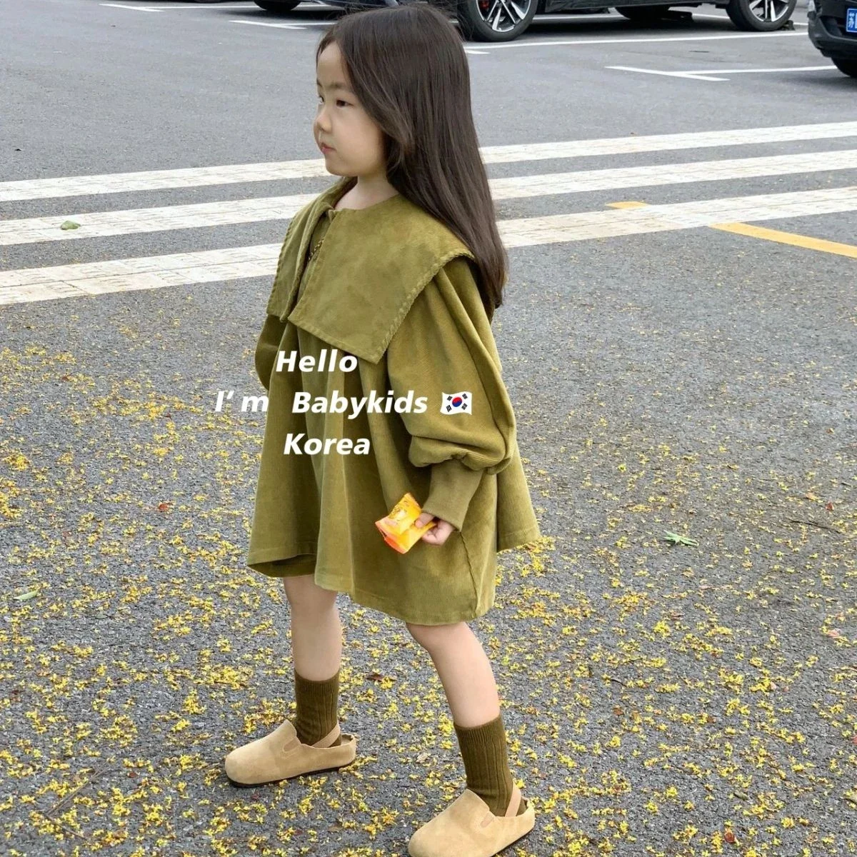 Baby Girls Skirt 2023 New Spring and Autumn Girls Skirt Korean Style Dark Green Solid Color Fashionable Dress