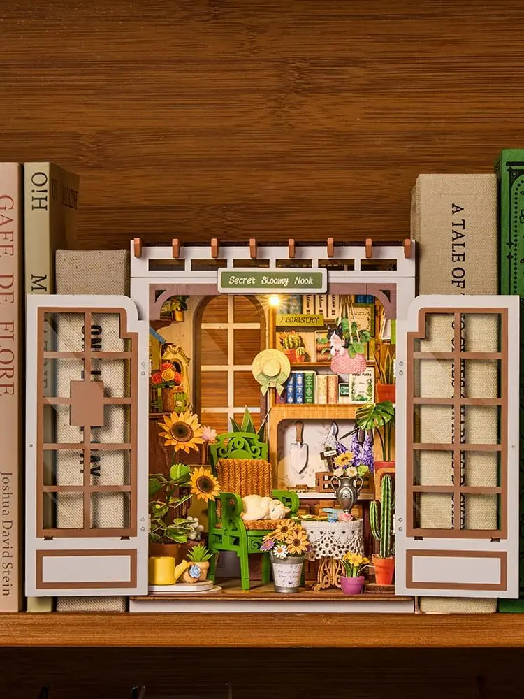 Rolife Book Nook Kit DIY Miniature Kit with Lights Secret Bloomy Nook Booknook Model Kits for Desk Library Bookshelf Decoration view 6