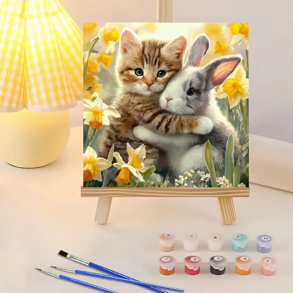 Huacan Malen nach Zahlen: Katze & Hase – DIY Digitales Ölgemälde, Tier-Kätzchen auf Leinwand, Heimdekoration fürs Wohnzimmer