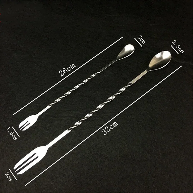Stainless steel double headed long handled threaded spoon Cocktail cocktail spoon Milk tea coffee mixing spoon Bartender Tools