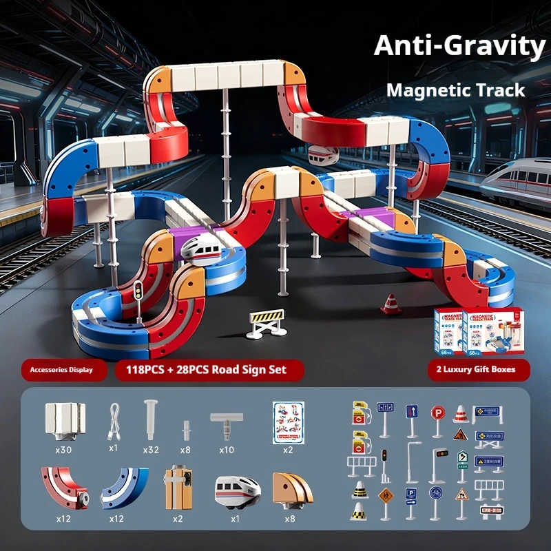 Magnetyczna torba z klockami DIY, edukacyjna zabawka dla dzieci, szybki pociąg, niezależna od pilota, tor kolejowy, prezent świąteczny dla dzieci.