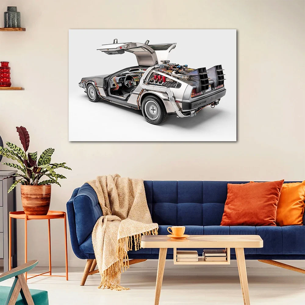 1985 DeLorean DMC-12 Futuristic Car Wall Art Canvas Painting  Posters And Prints Wall Pictures For Home Living Room Decoration