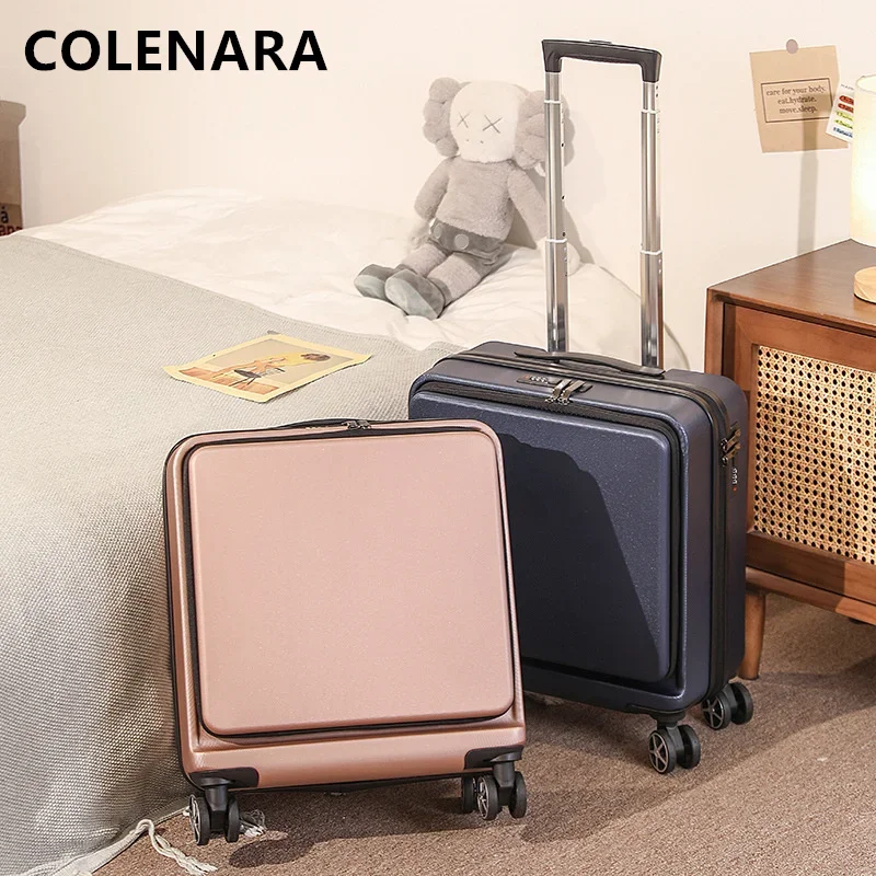 COLENARA New 18-inch Luggage ABS + PC Boarding Case Front Opening Laptop Cart Case Cart Type Travel Bag Rolling Suitcase