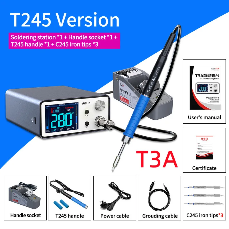 

AIXUN T3A Intelligent Soldering Station With T12/T245/936 Handle Welding For SMD&BGA Repair Fast Heating 200W Remote Upgrad