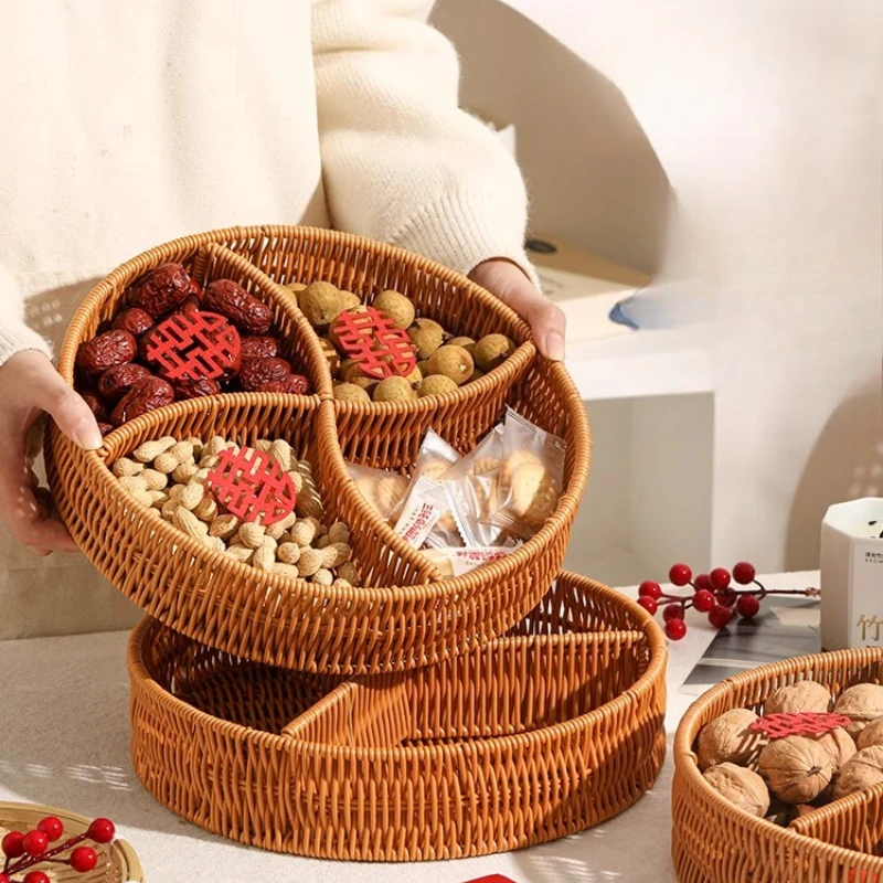 

Rattan fruit basket household living room coffee table candy box nut snack display plate