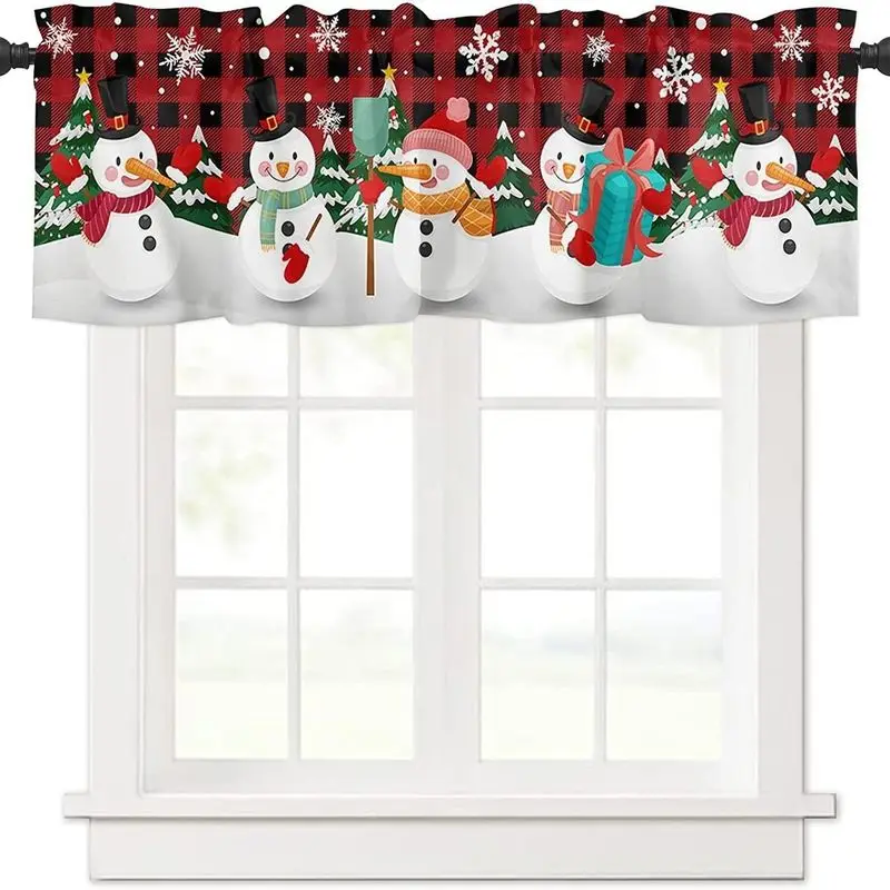 VIKAMA Christmas Window Valance Pine Branch Ornament Ball Gold Star Print Kitchen Curtain Topper For Living Room Bedroom Decor