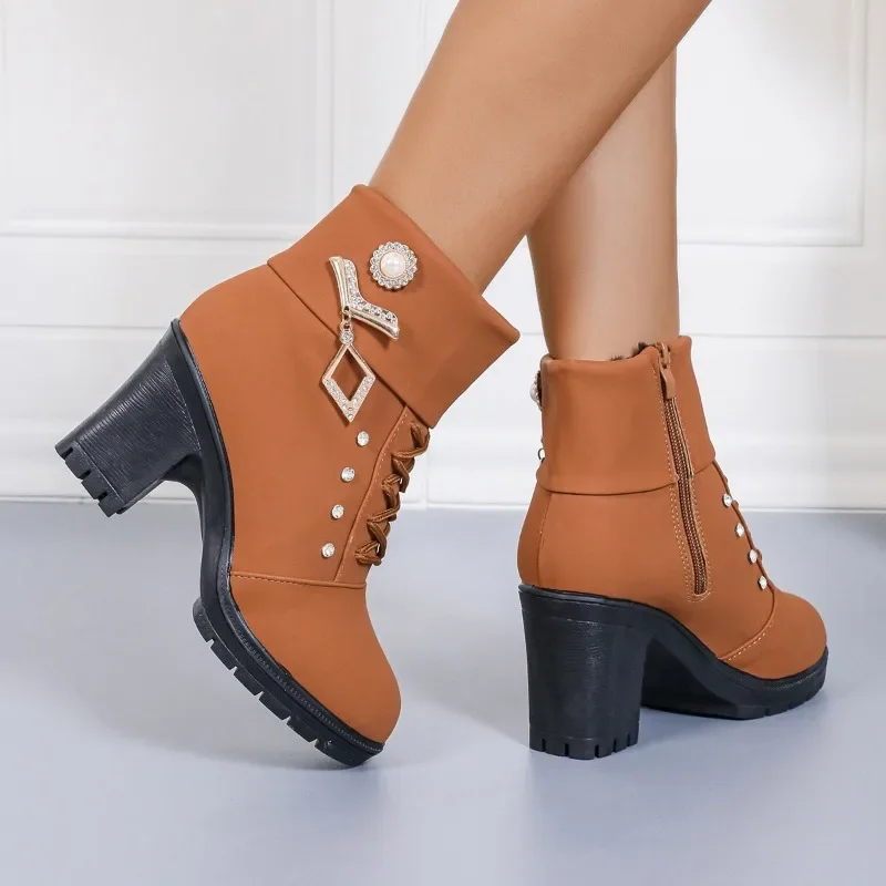 

2025 New Women Shoes Lace Up Ankle Boots Zapatos Mujer Fashion High Heels Ladies Casual Spring Pumps Platform Heel Plus Size 41