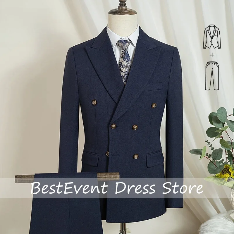 2026 Navy Blue High Quality Luxury Men's Suit 2 Piece Set Wedding Groom Suits for Men Stylish Business Offices Suit Customized