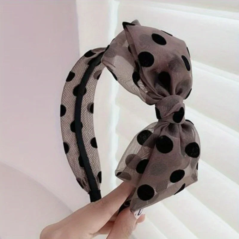 

Adjustable Polka Dot Headband for Women And Girls with Wide Bowknot Mesh Design Non-Slip Hair Band for Daily Makeup & Skincare