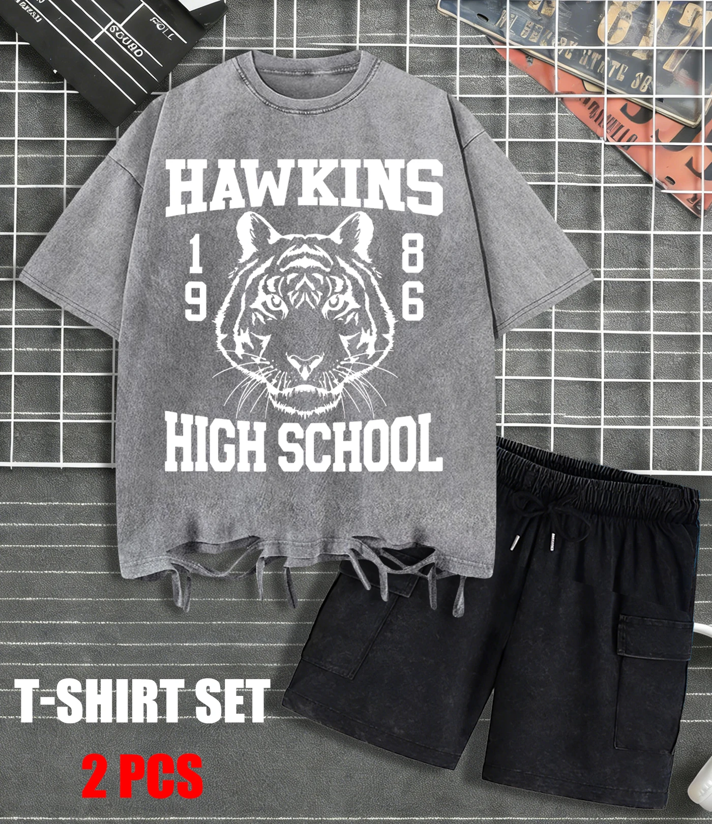 

Футболка Hawkins 1986 High School, выстиранная, мужская, летняя, новая, спортивная, хлопковая, удобные шорты, унисекс, разноцветная, мягкая одежда