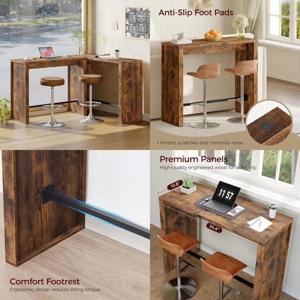 35.4 Industrial Style Hightop Table, Rustic Brown and Black, Ideal for Kitchen, Dining, or Bar Areas