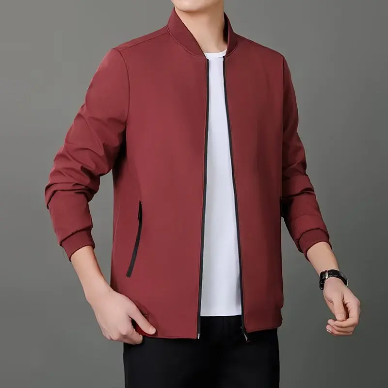 Jaqueta Casual Masculina Slim Fit de Primavera e Outono 2025 com Gola de Beisebol, Fibra de Poliéster, Manga Longa, Ajuste Pa...
