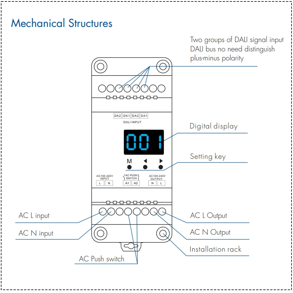 CENFAYA Triac DALI Dimmer DIN Rail Mounting Push Switch Dimming AC phase-cut DALI DT4 Dimmer DT-D With Numeric Display Function