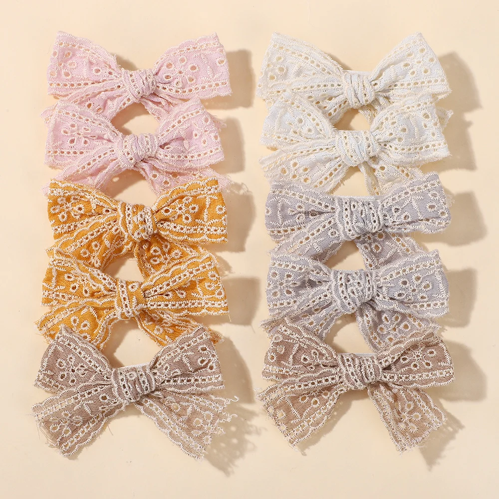 

10Pcs Embroidery Cloth Hair Clips for Girls 3.26 Inch Delicate Bow Hair Bangs Hairgripes Lovely Headdress for Kids Random Color