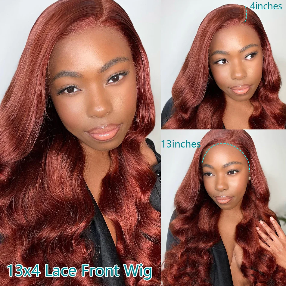 13x4 Reddish Brown Body Wave Lace Frontal Human Hair Wig HD Lace Frontal Wig Human Hair Wig Pre Plucked Brazilian Remy Hair