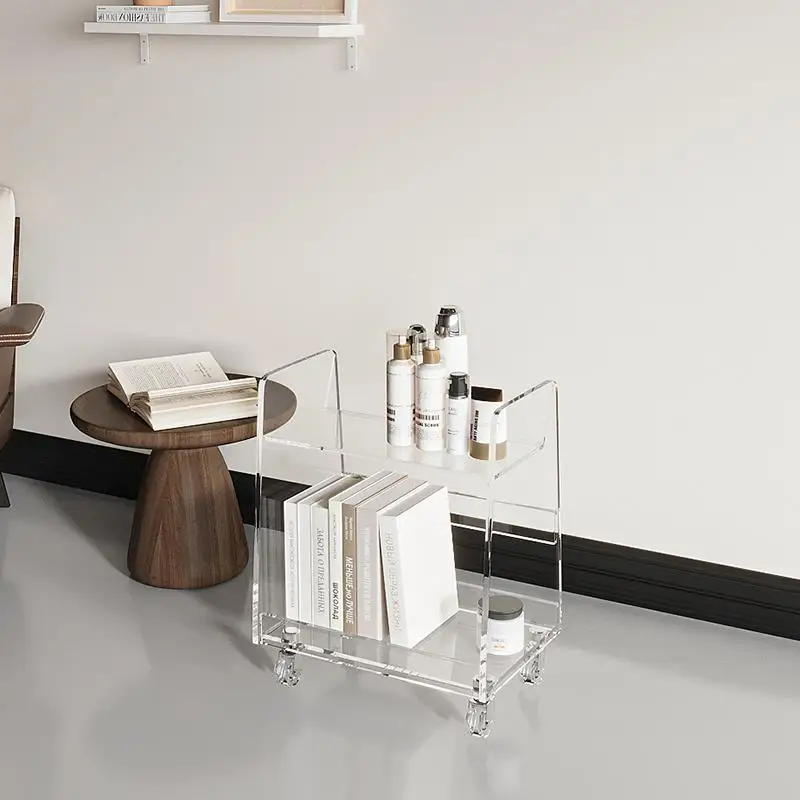 Simple and movable trolley Home storage Multifunctional side few Sofa shelf Living room book Bedside table Solid wood