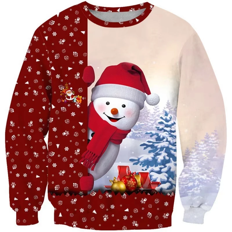 

3D Printed Snowman Graphic Men's O-Neck Sweatshirt Christmas Holiday Casual Long Sleeved Pullover Winter Street Stylish Clothing