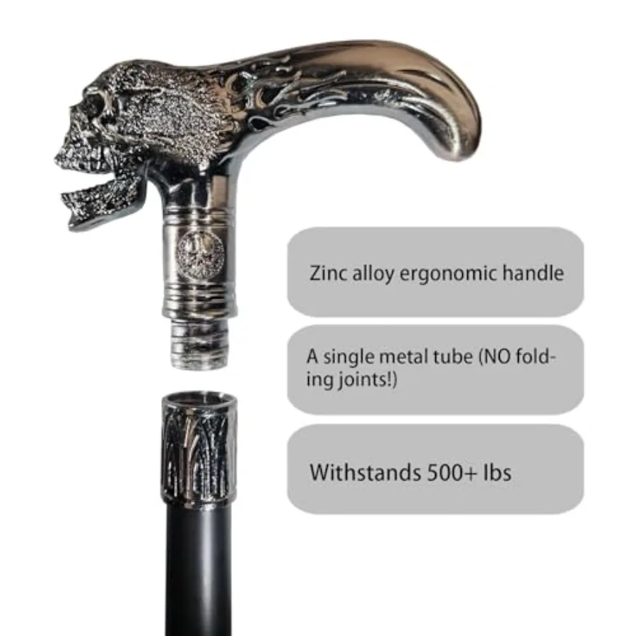 Walking Cane for Men and Women and Seniors - 36.5 Inch Heavy Duty 500+ lbs Capacity, Skull Ergonomic Handle, Decorative and Orn view 3