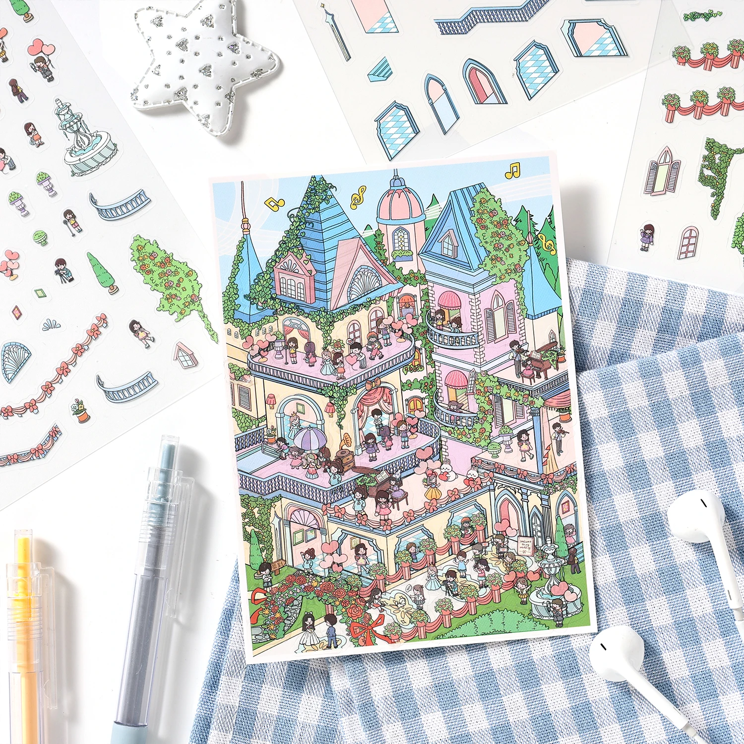 Kawaii Campus streets and alleys 3D Dream Town Landscape Sticker  DIY Pocket Cabin Scene festival gift