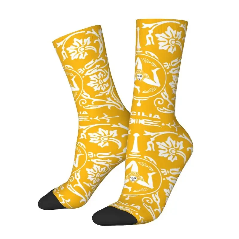 Classic Sicily Sicilia Trinacria Dress Socks Men's Women's Warm Fashion Novelty Crew Socks