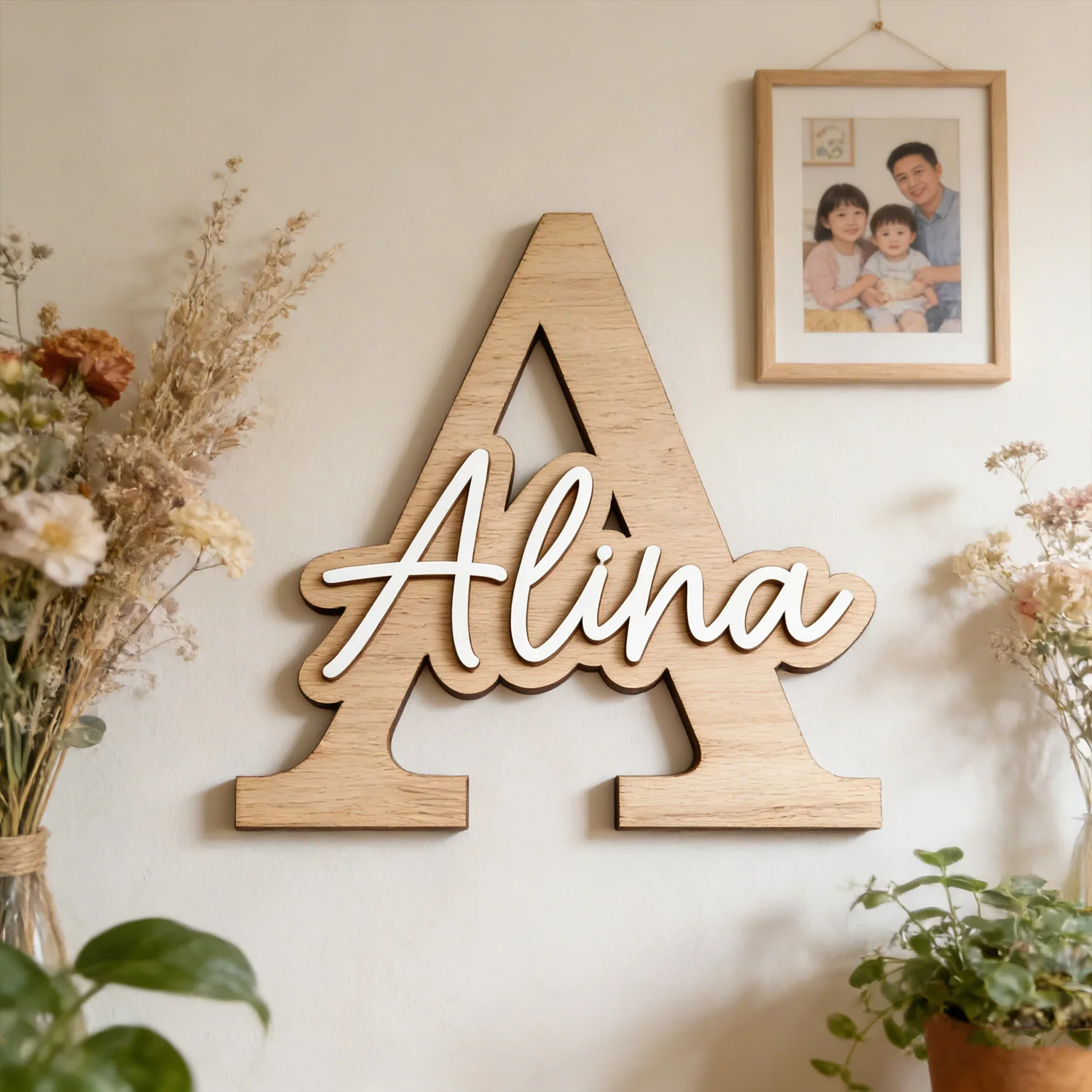 1pc Wooden Plaque with Customizable Name Letters, Wooden Souvenir, Children's Room Wall Decoration, Customized Exclusive Gift