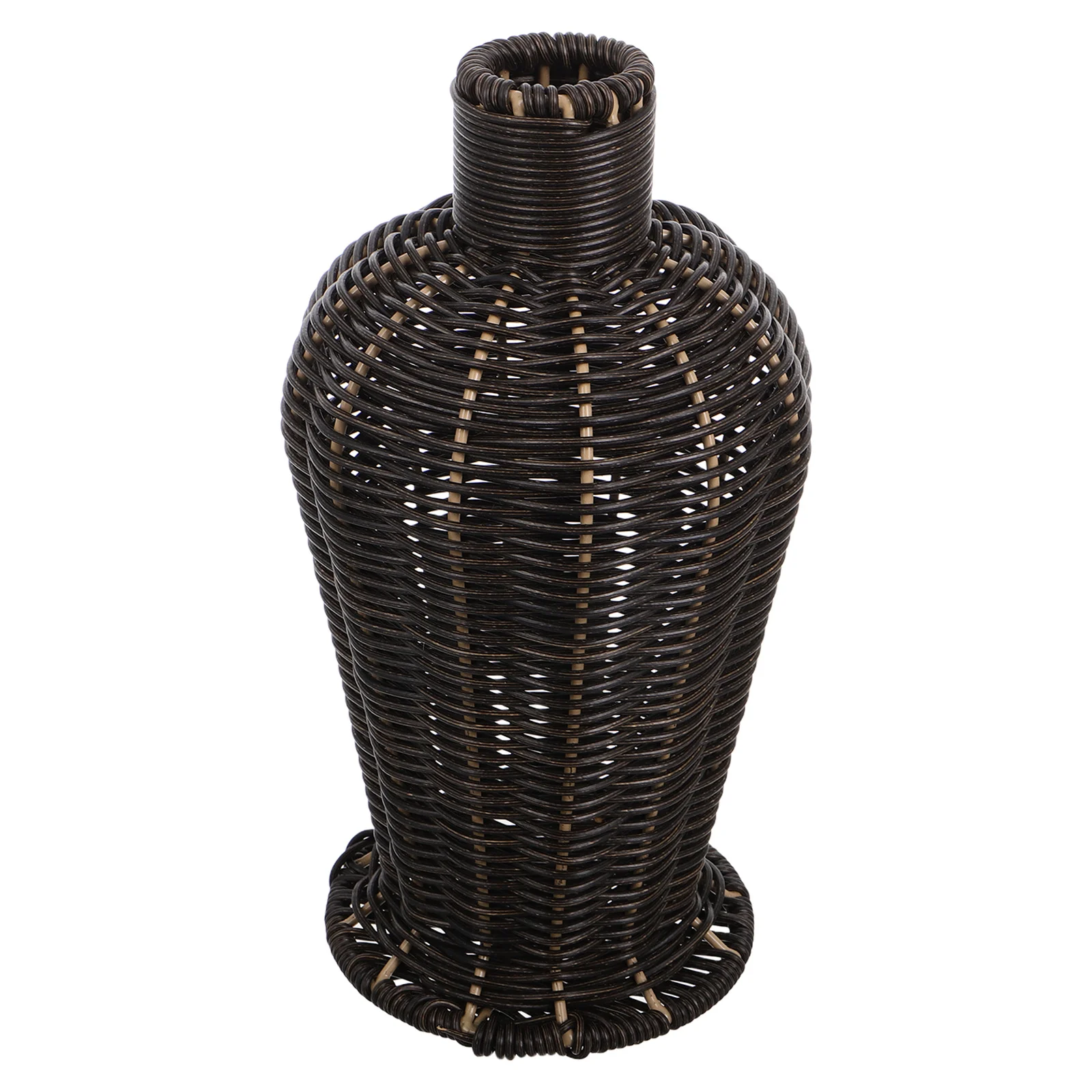 

Black Plastic Wicker Flower Vase Imitation Rattan Woven Decorative Centerpiece for Living Room Bedroom Bathroom Rustic Farmhouse