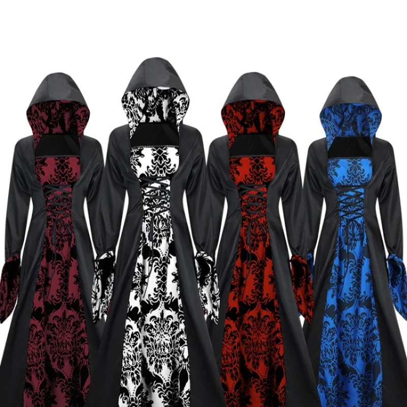 ZOETOPKID Vestido de Cosplay para Mujer, Disfraz de Vampiro para Carnaval, Fiesta, Halloween, Disfraz Medieval Retro Gótico con Capucha, Túnica de Bruja