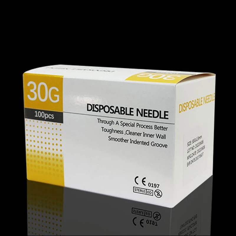 Aguja pequeña indolora desechable de 13mm, 4mm, 25mm, 30G, inyección de microplástico, aguja estéril cosmética, herramienta quirúrgica