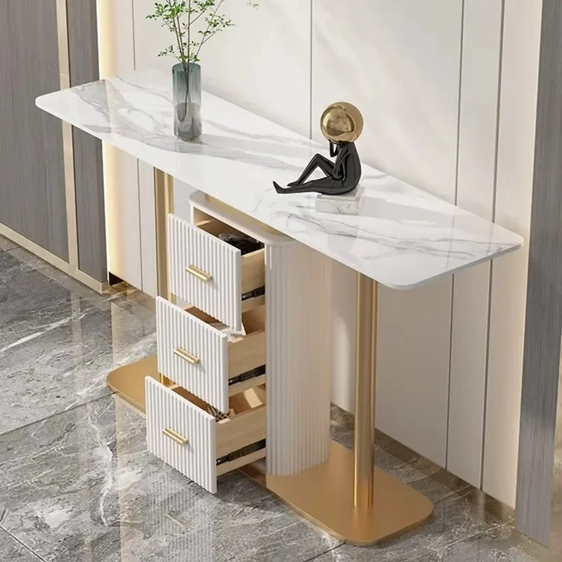 

Minimalist White Living Room Table Console Vertical Hotel Metal Table Drawers Classic Tisch Wohnzimer Entrance Hall Furniture