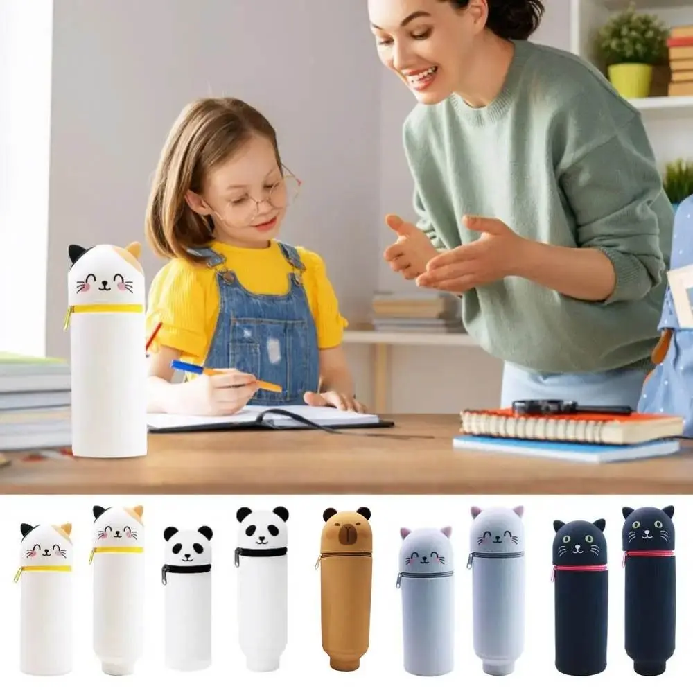 High Quality Cartoon Pencil Case Silicone with Zipper Pen Pouch Animal Shape Multipurpose Stationery Storage Bag