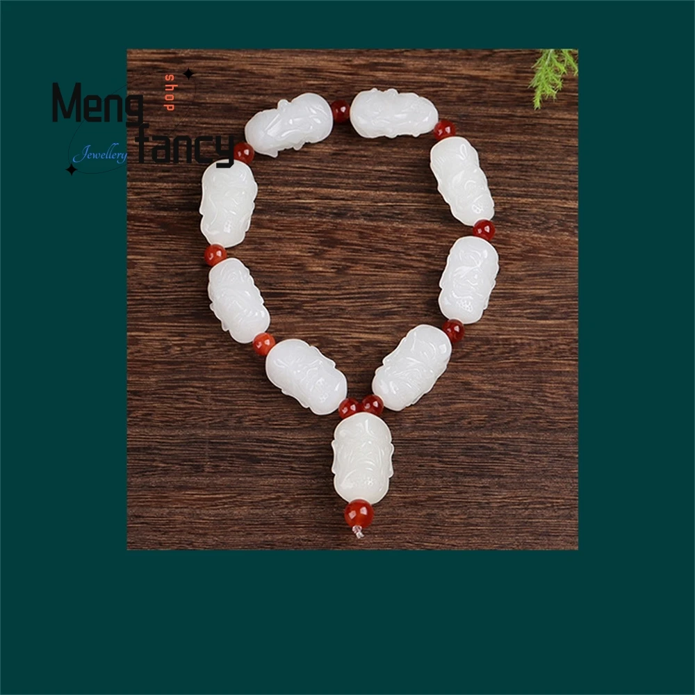 

Hetian Jade, Fat Jade, Eighteen Arhats Jade, Stone Jade Bracelet, Men's Jade Bracelet For Playing, High-End Men's Style Elegant