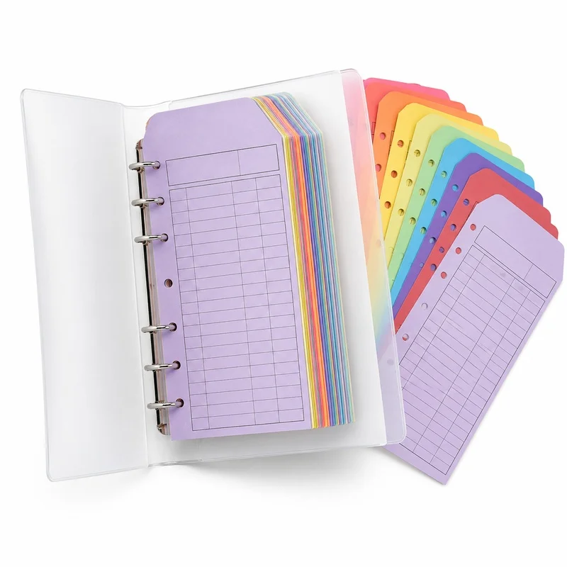12‑Sheet Colored Budget Planner Inserts, 6‑hole loose‑leaf ledger paper, clear grids for expense & daily finance tracking