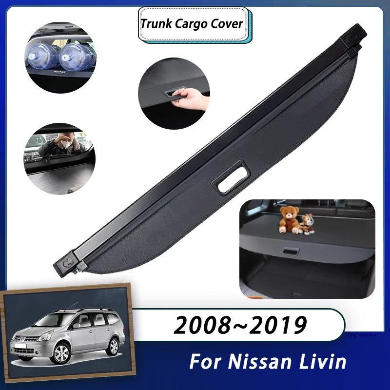 Rear Cargo Cover For Nissan Livin L10 MK1 2008~2019 Car Trunk Luggage Curtain Organizer Retractable Shielding Accessories