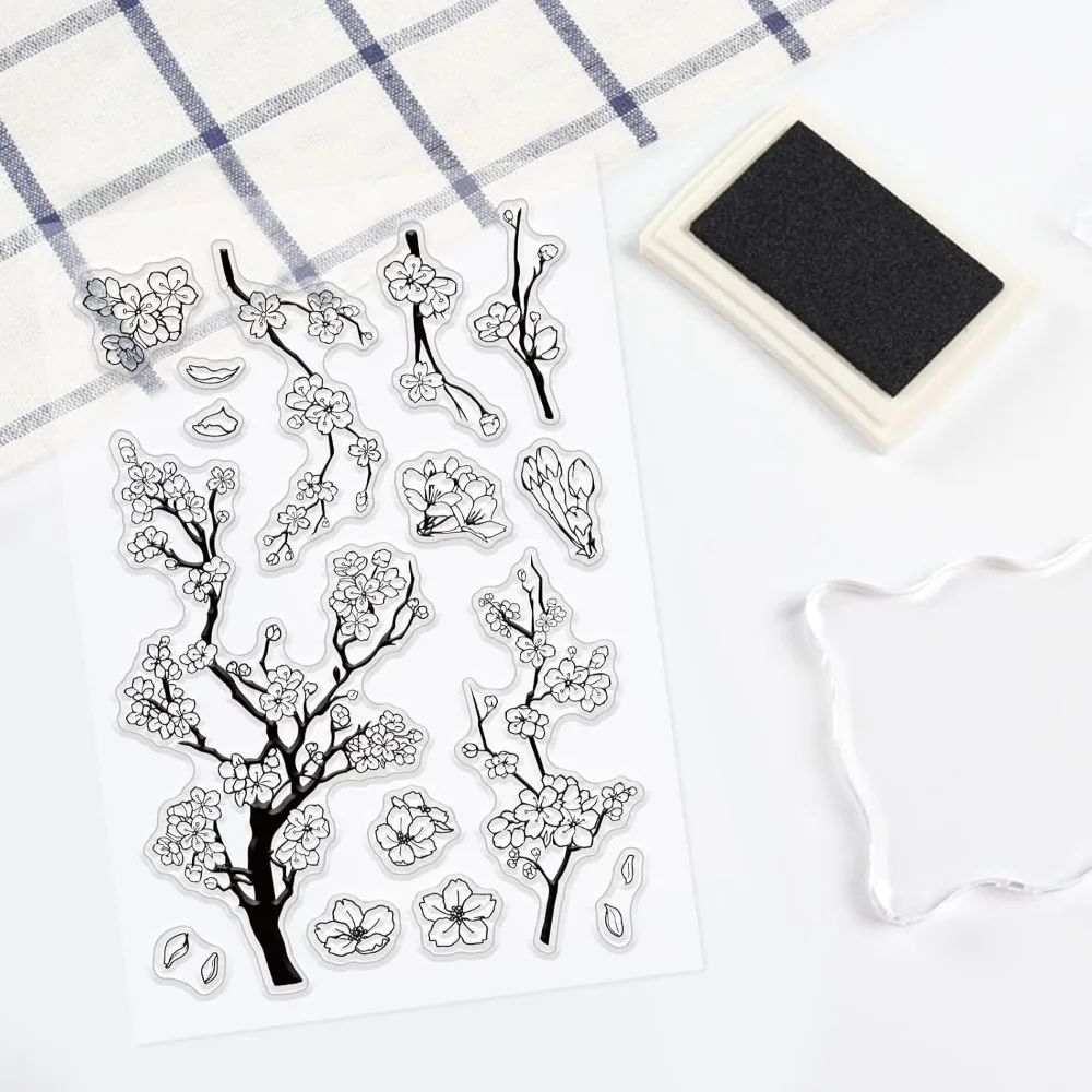 1 ورقة الربيع زهر الكرز الموسم واضح Stamps DIY بها بنفسك سكرابوكينغ الزهور سيليكون واضح ختم الأختام لبطاقات صنع الصور