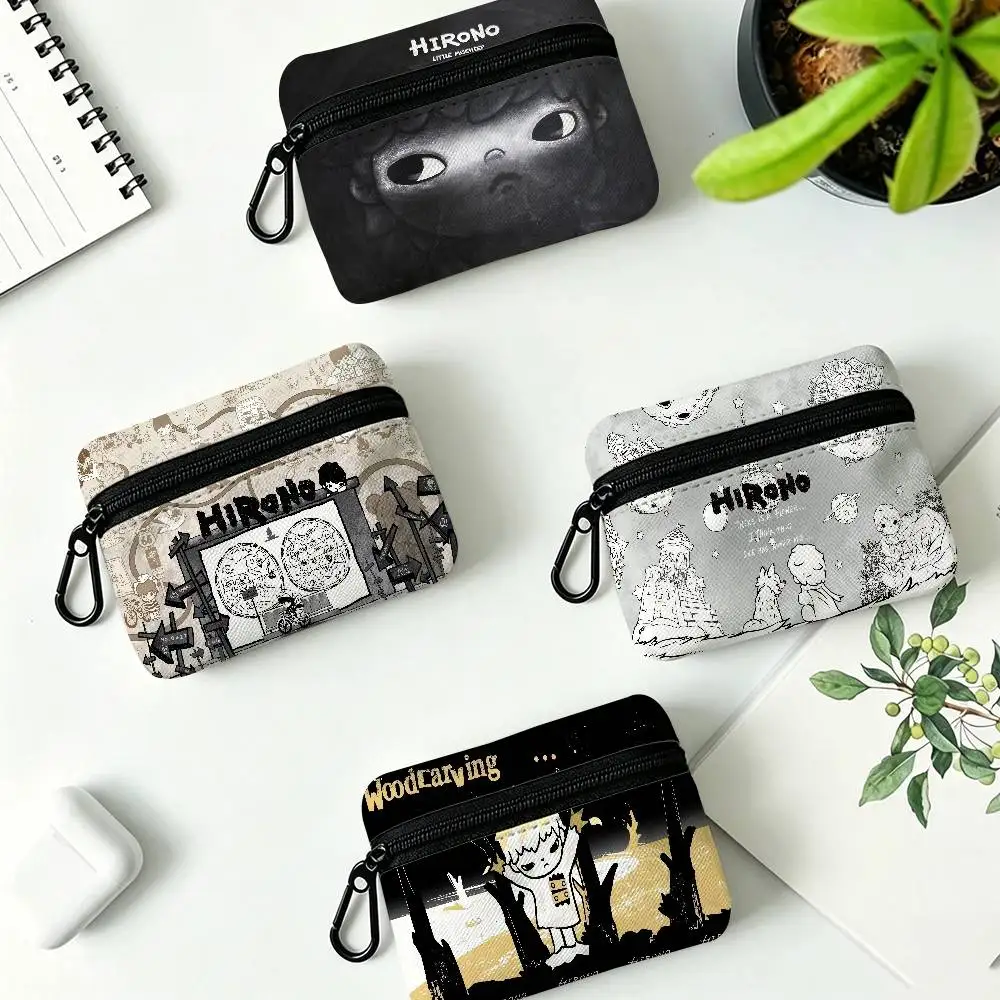 H-Hirono Mysterious-Artistic Oxford Coin Wallet Detachable Carabiner Hook Compact Storage Bag For Outdoor Shopping Accessory