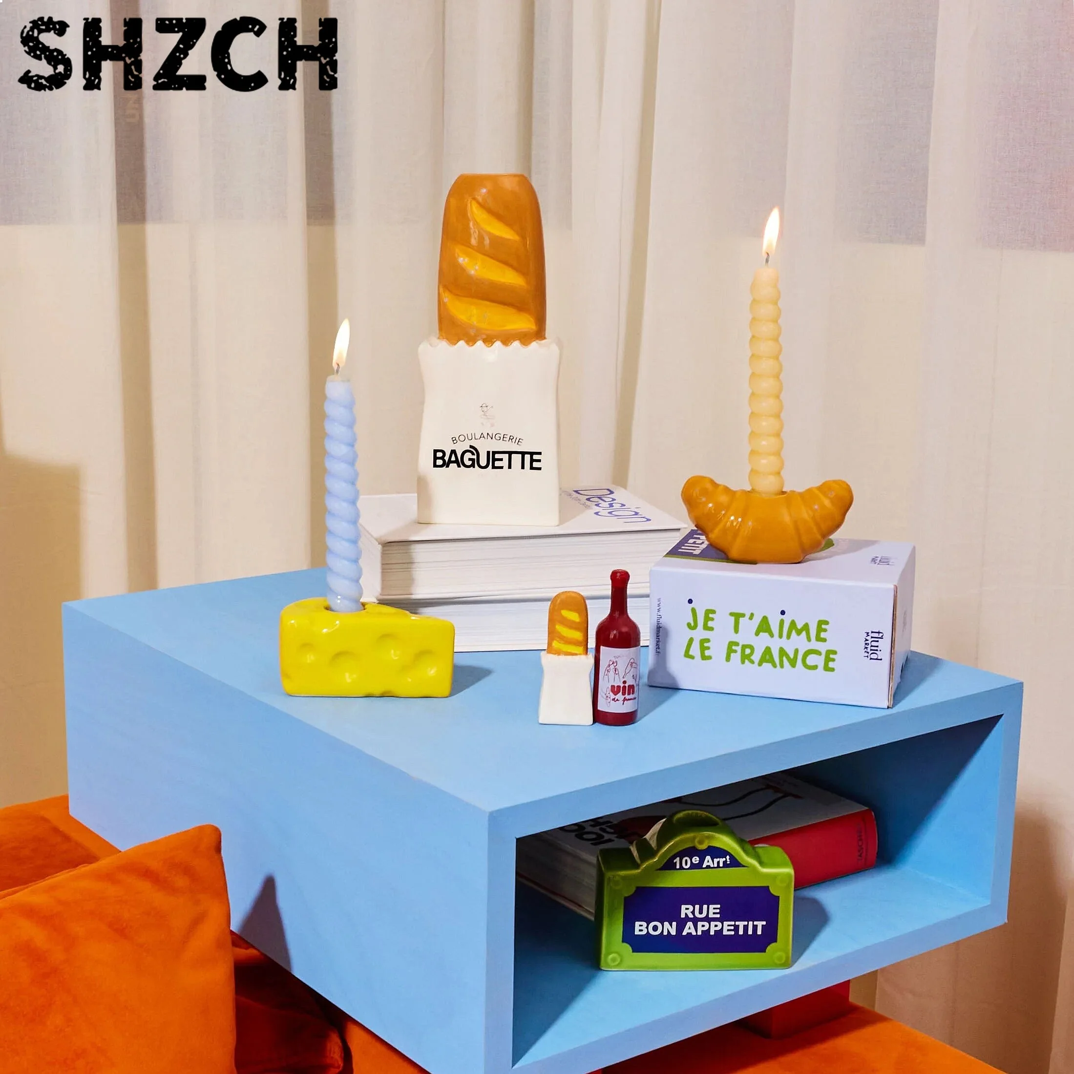 Creative Cheese Candle Holder Ceramic Bread Vase Croissant Mug Desktop Decoration