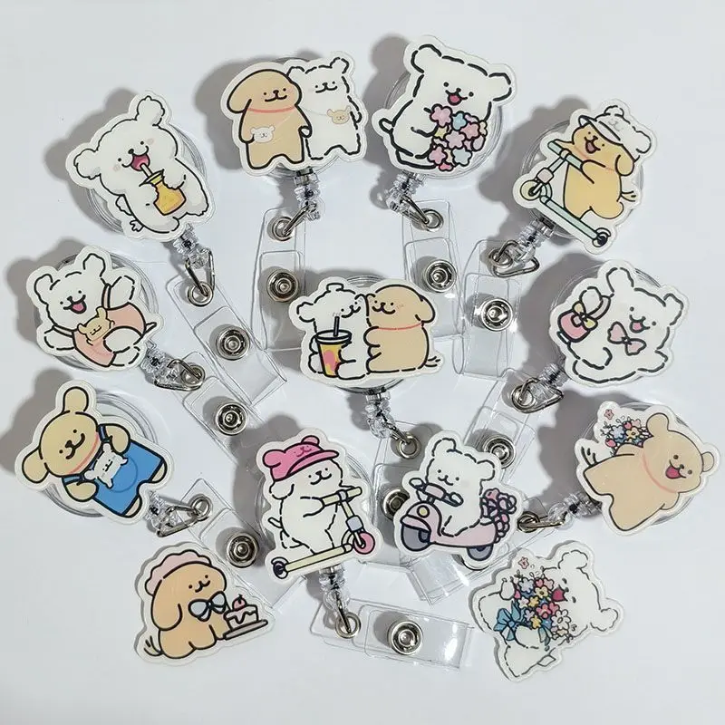 2026 New Design 1 Piece Korean Style Anime Dog Retractable Nurse Badge Reel Cute Student Teacher Doctor ID Card Holder Belt Clip