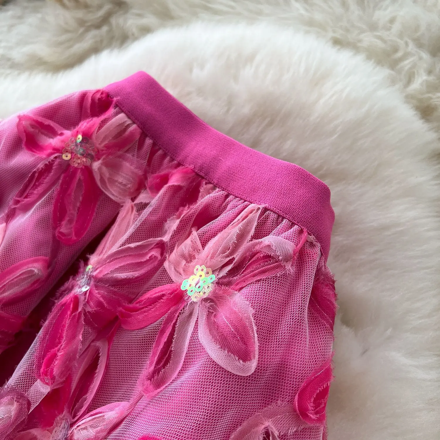 Autumn Winter Flower Embroidery Sequin Mesh Midi Skirts Women 2026 Korean Style Fashion Elegant High Waist Faldas