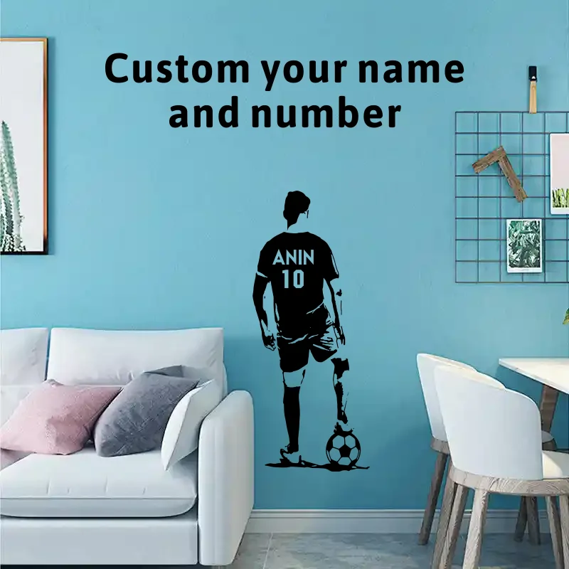 

Soccer Wall Art - Custom Name Football Decal - Soccer football player Wall decor - silhouette vinyl sticker #510