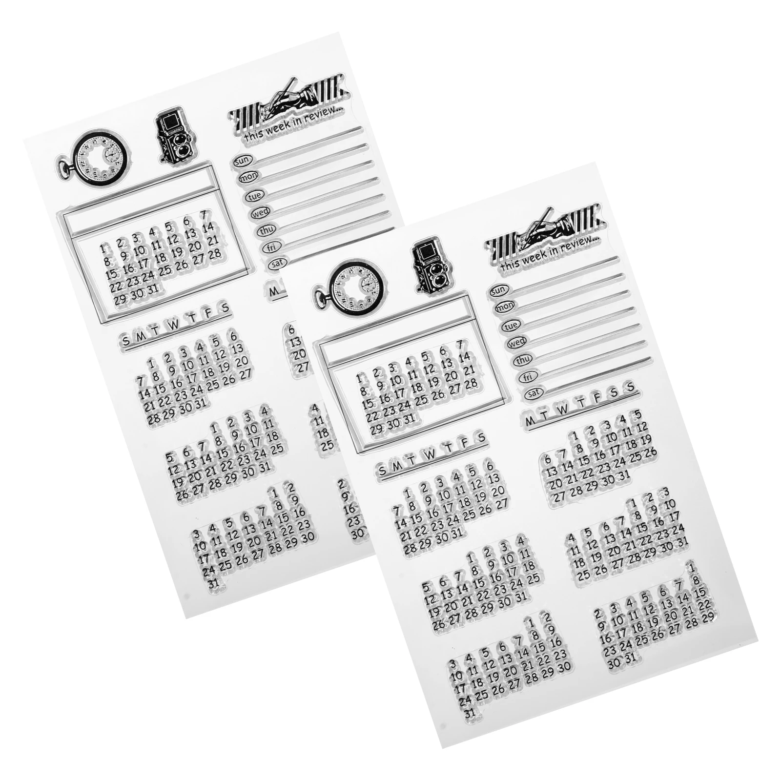 2pcs Clear Silicone Calendar Planner For Scrapbooking Crafts Transparent Stamps Lovely Cartoon Pattern Educational Alphabet