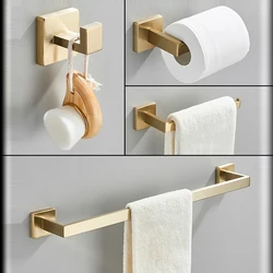 Set di hardware in oro spazzolato Mensola da bagno Porta asciugamani Porta accappatoio Porta rotolo di carta igienica Kit di accessori da bagno nero 4 pezzi