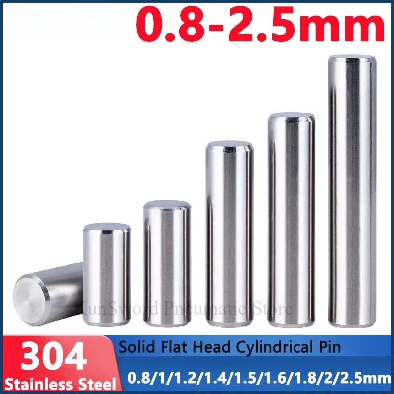 200pcs Dia 0.8-2.5mm Solid 304 Stainless Steel Flat Head Cylindrical Pin Locating Dowel 1/1.2/1.4/1.5/1.6/1.8/2mm Length 3-50mm
