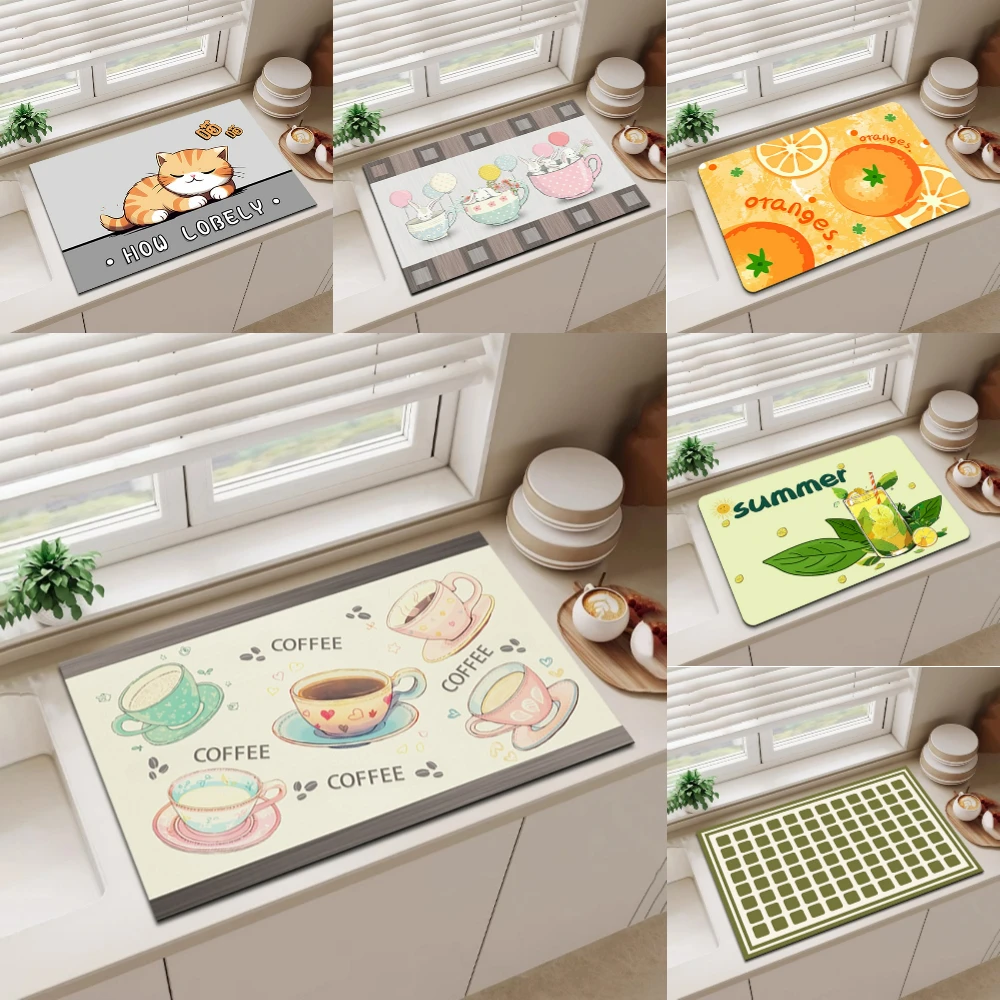 

Summer Coffee Lemon Diatom Pad Kitchen Coffee Machine Absorbent Drainage Pad Tableware Cup Drying Mats Home Decor Rubber Pad