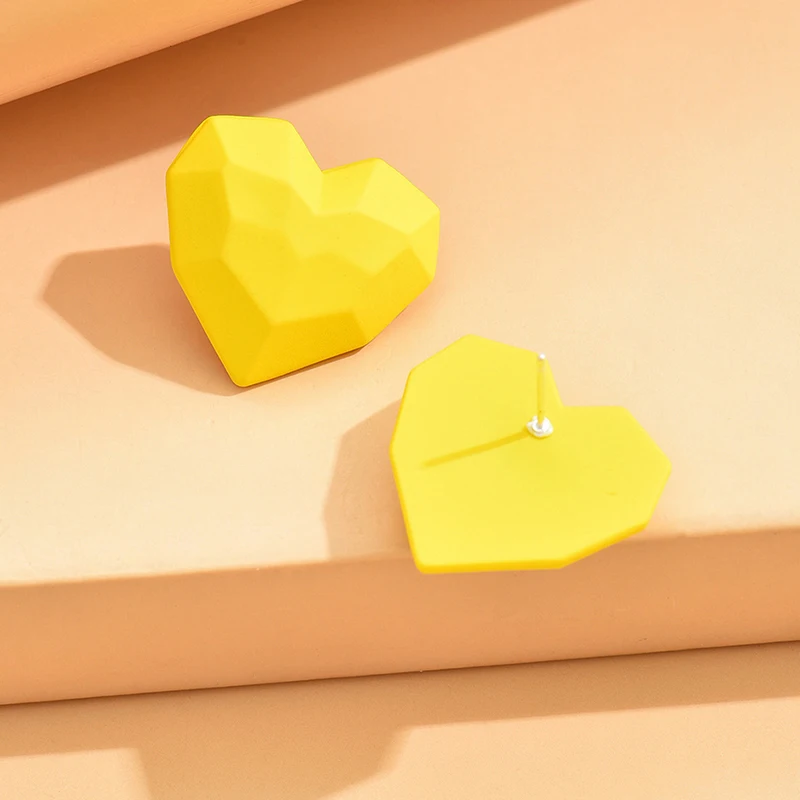 1Pair Vintage Cute Candy-colored Geometric Heart Earrings Faceted Heart Post Earrings For Women Fashion Jewelry Gift Accessories